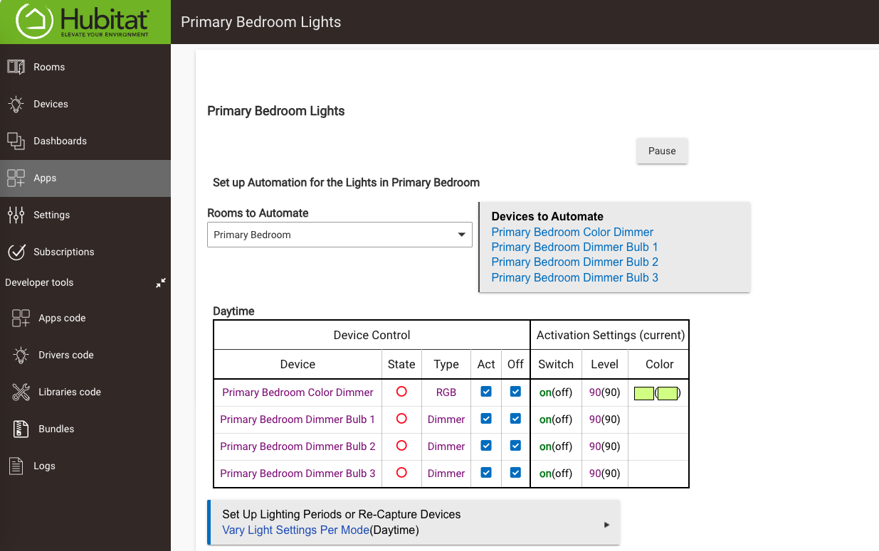 Hubitat Room Lighting with Linptech Presence Sensor